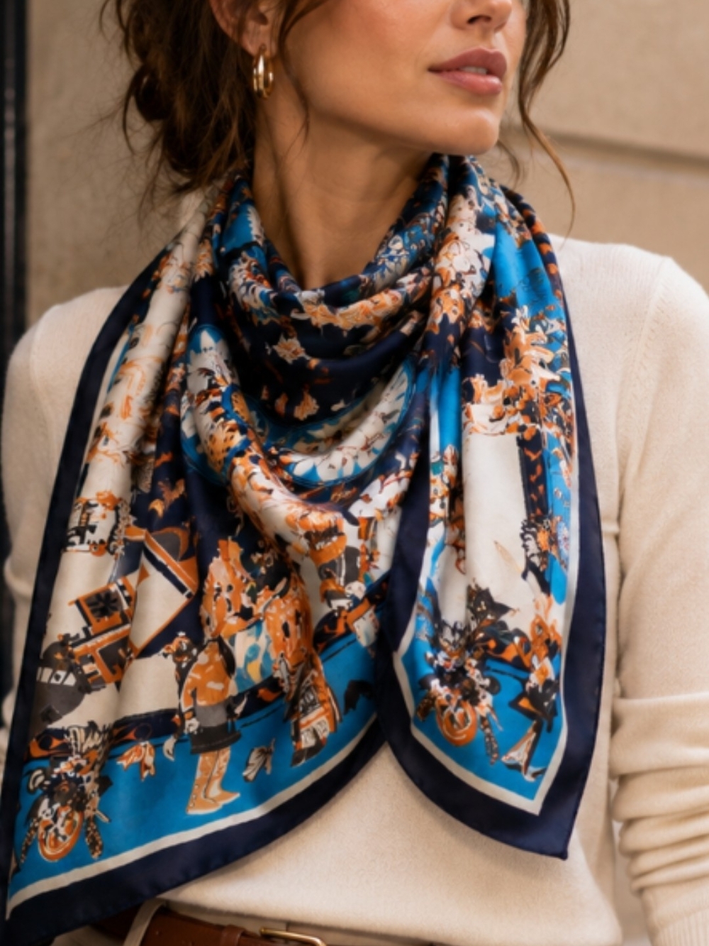 Hermes Printed Square Scarf in Blue & Navy